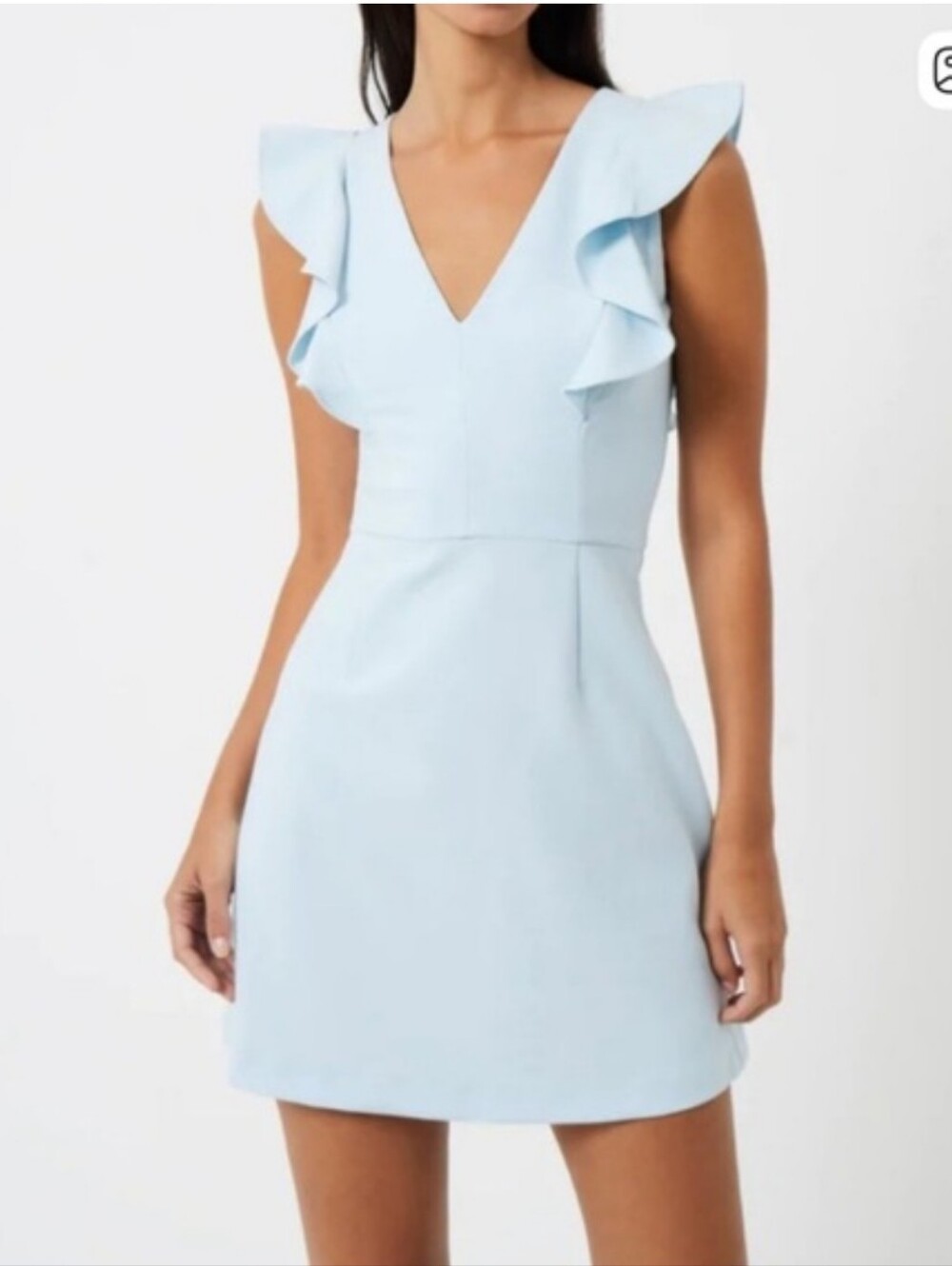 French Connection Pale Blue Ruffle V-Neck Mini Dress